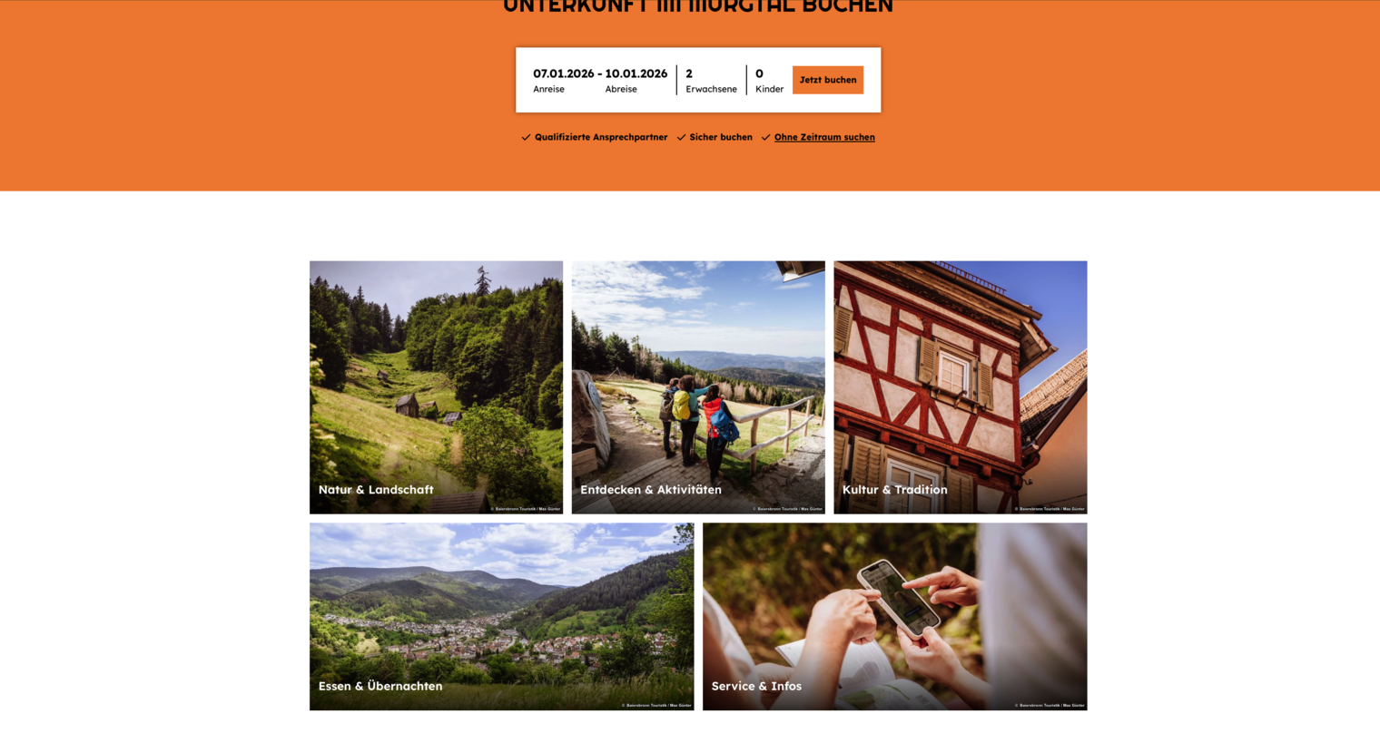 Themenbilder im Mittelteil der Internetseite